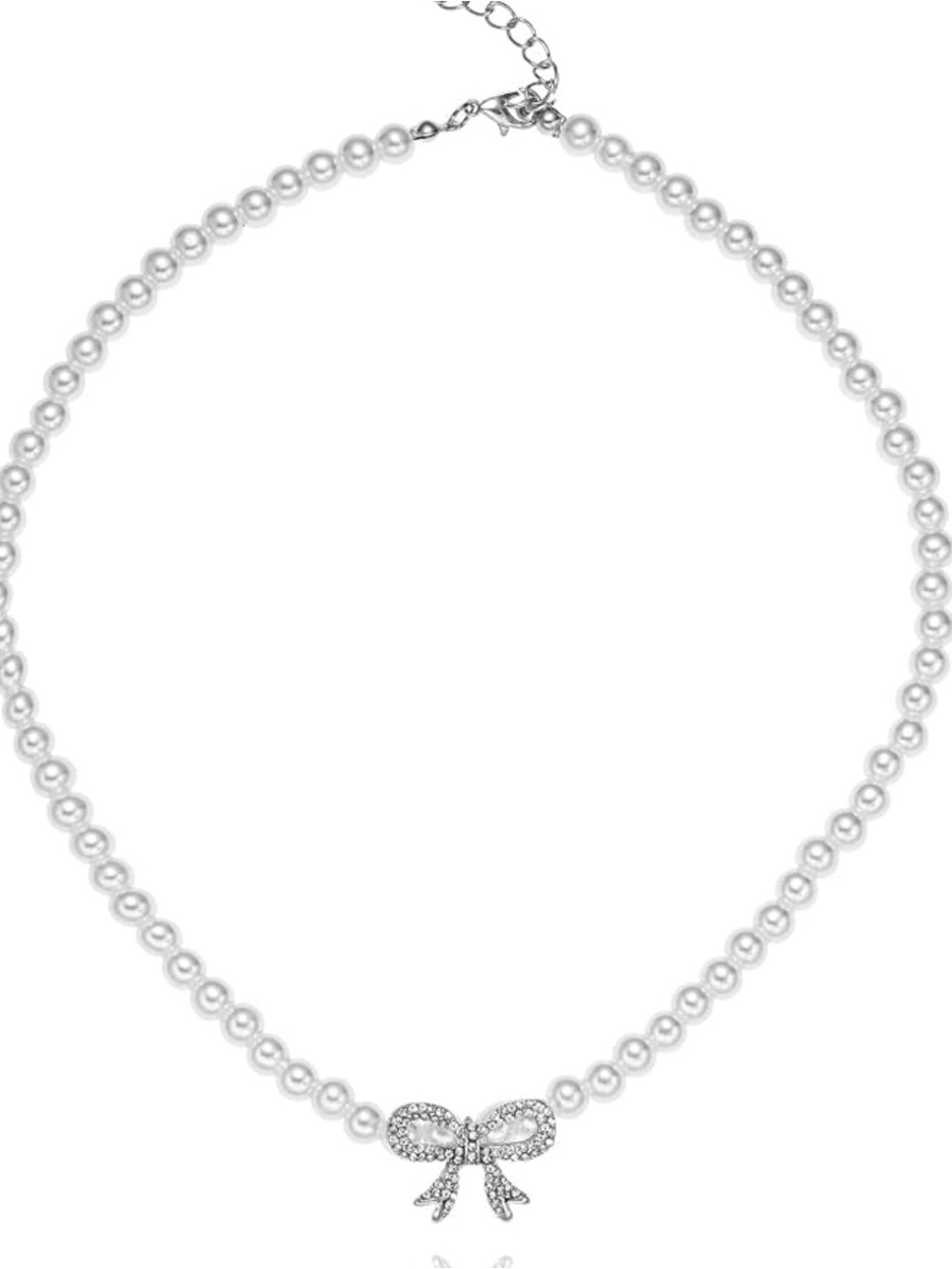 Princess Polly Pearl Rhinestone Bow Coquette necklace